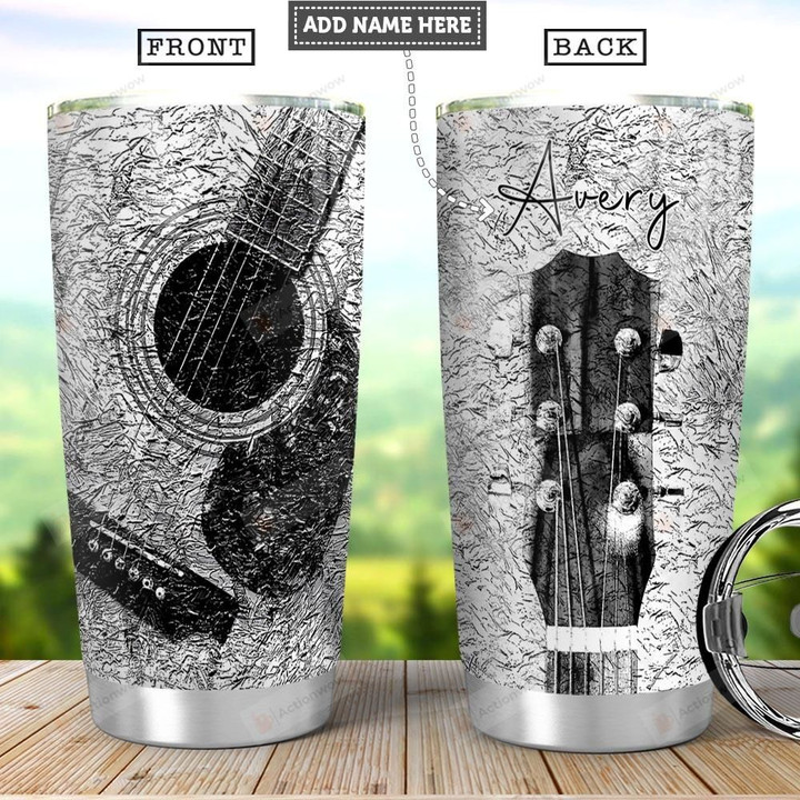 Acoustic Guitar Personalized Silver Style Tumbler Cup Stainless Steel Vacuum Insulated Tumbler 20 Oz Great Customized Gifts For Birthday Christmas Thanksgiving Coffee/ Tea Tumbler With Lid