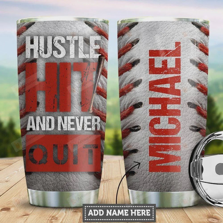 Personalized Baseball Pattern Tumbler Cup Hustle Hit Never Quit Stainless Steel Insulated Tumbler 20 Oz Great Gifts For Baseball Player Best Gifts For Birthday Christmas Thanksgiving