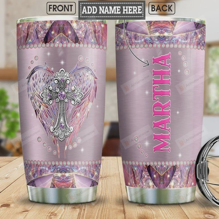 Faith Jewelry Style Personalized Stainless Steel Vacuum Insulated Tumbler 20 Oz, Gifts For Birthday Christmas Thanksgiving, Coffee/ Tea Tumbler, Pink Tumbler
