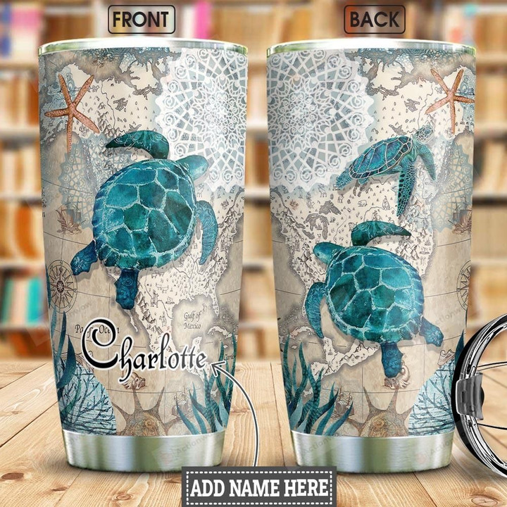 Sea Turtle Starfish Personalized Tumbler Cup Stainless Steel Vacuum Insulated Tumbler 20 Oz Gifts For Turtle Lovers Best Birthday Gifts Christmas Gifts Tumbler For Coffee/ Tea With Lid