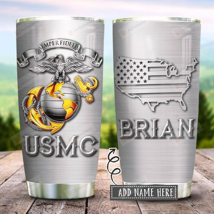 USMC Semper Fidelis Metal Personalized Tumbler Cup US Marine Corps Stainless Steel Insulated Tumbler 20 Oz Perfect Gifts For Marine Soldier Best Gifts For Birthday Christmas Thanksgiving