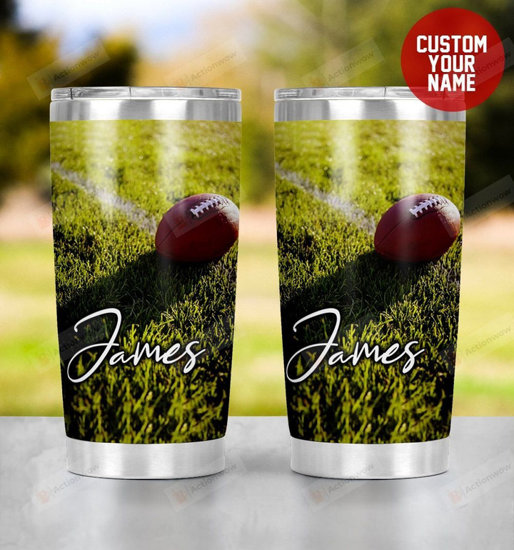 Personalized American Football Ball On The White Line Stainless Steel Tumbler, Tumbler Cups For Coffee/Tea, Great Customized Gifts For Birthday Christmas Thanksgiving