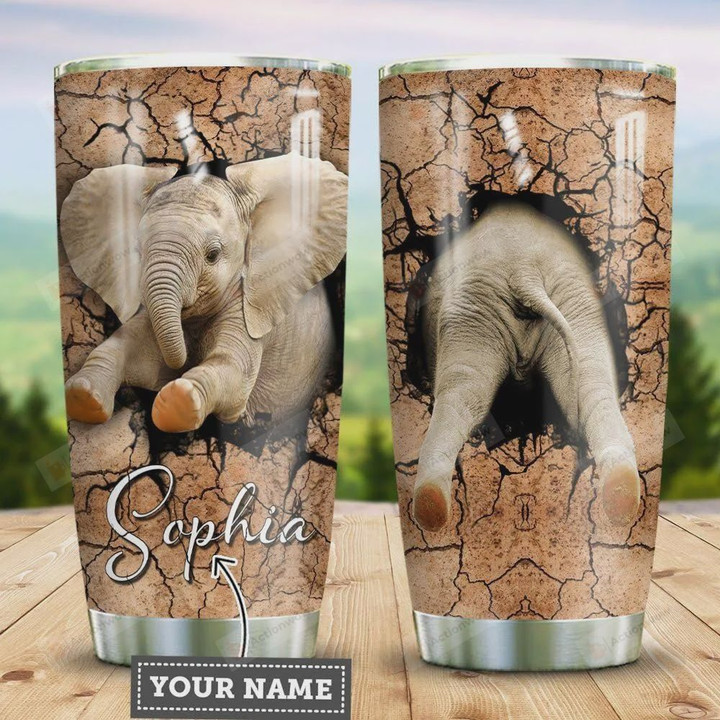 Personalized Elephant Break Through Tumbler Cup Stainless Steel Vacuum Insulated Tumbler 20 Oz Great Gifts For Birthday Christmas Coffee/ Tea Tumbler With Lid Best Gift For Elephant Lovers