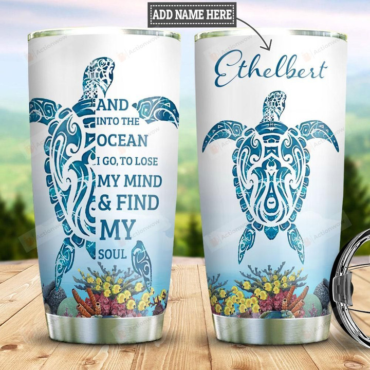 Personalized Sea Turtle And Coral Reef Tumbler And Into The Ocean Tumbler Gifts For Ocean Lovers, Sea Turtle Lovers 20 Oz Sports Bottle Stainless Steel Vacuum Insulated Tumbler