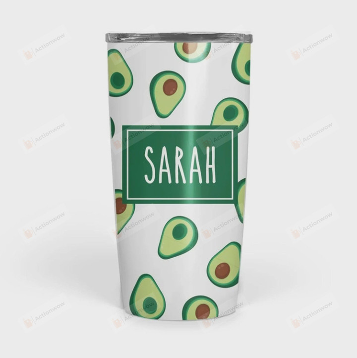 Perdonalized Custom Name Tumbler Avocado Stainless Steel Vacuum Insulated Double Wall Travel Tumbler With Lid, Tumbler Cups For Coffee/Tea, Perfect Gifts For Avocado Lover On Birthday Christmas