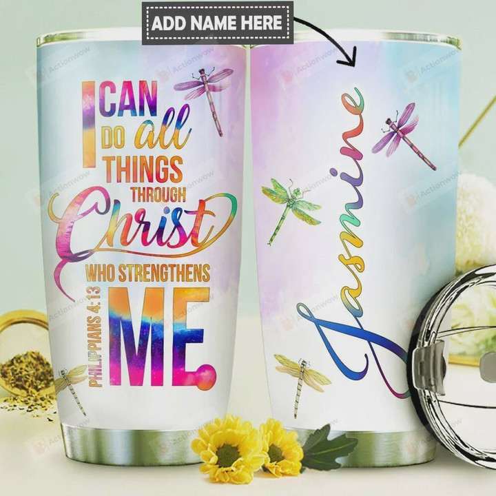 Dragonfly Faith Personalized Tumbler Cup, I Can Do All Things Through Christ, Stainless Steel Vacuum Insulated Tumbler 20 Oz, Great Gifts For Birthday Christmas Thanksgiving, Coffee/ Tea Tumbler
