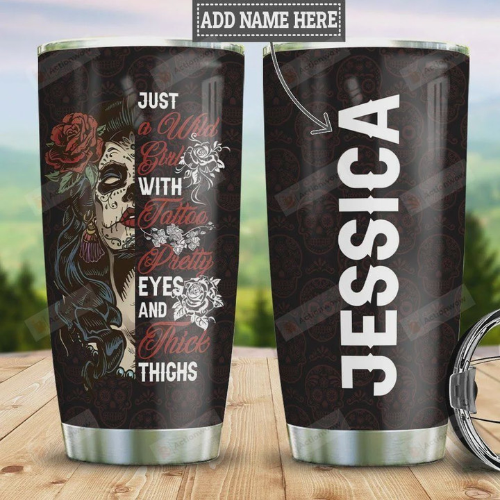 Personalized Skull Woman, Stainless Steel Tumbler, Just A Wind Girl, Rose, 20 Oz Insulated Tumbler Cup, Perfect Gifts For Horror Lovers, Tumbler Cups For Coffee/Tea, Gifts For Birthday Halloween