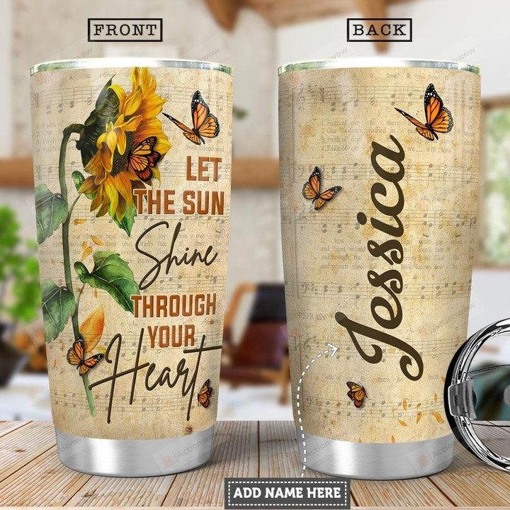 Sunflower Butterfly Personalized Tumbler Cup The Sun Shine Through Your Heart Stainless Steel Vacuum Insulated Tumbler 20 Oz Perfect Customized Gifts For Birthday Christmas Thanksgiving