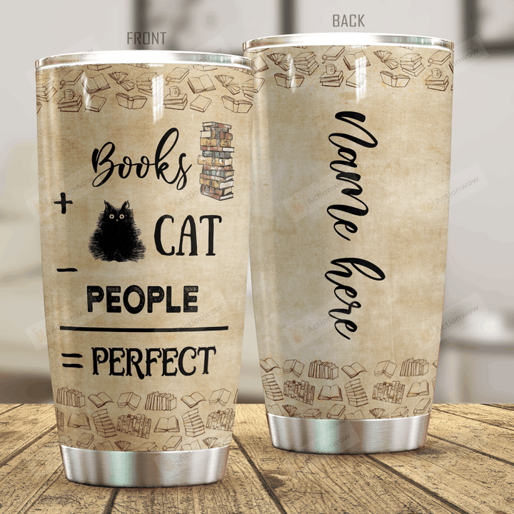 Personalized Cute Black Cat And Books Tumbler Books Plus Cat Minus People Is Perfect Tumbler Best Gifts For Cat Lovers, Book Lovers 20 Oz Sports Bottle Stainless Steel Vacuum Insulated Tumbler