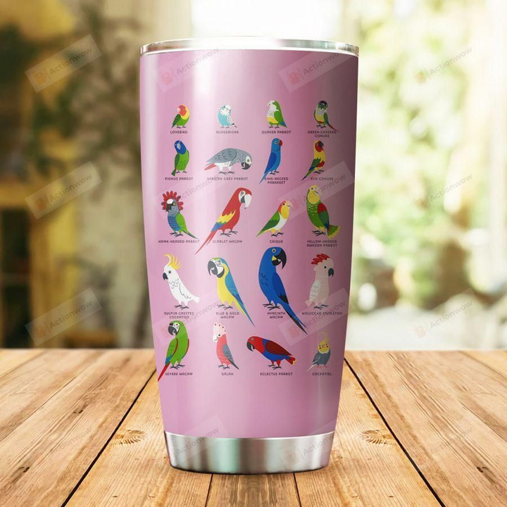 Pink Tumbler Parrot Tumbler Stainless Steel Vacuum Insulated Double Wall Travel Tumbler With Lid, Tumbler Cups For Coffee/Tea, Perfect Gifts For Parrot Lover On Birthday Christmas Thanksgiving