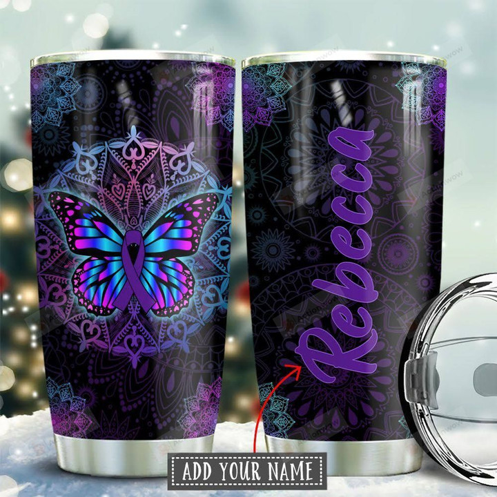 Butterfly Mandala Alzheimer Personalized Tumbler Cup Stainless Steel Vacuum Insulated Tumbler 20 Oz Travel Tumbler With Lid Great Gifts For Birthday Christmas Thanksgiving