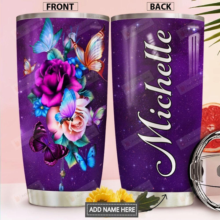 Colorful Butterfly Flower Personalized Tumbler Cup Purple Stainless Steel Vacuum Insulated Tumbler 20 Oz Tumbler Travel Tumbler With Lid Perfect Gifts For Birthday Christmas Thanksgiving