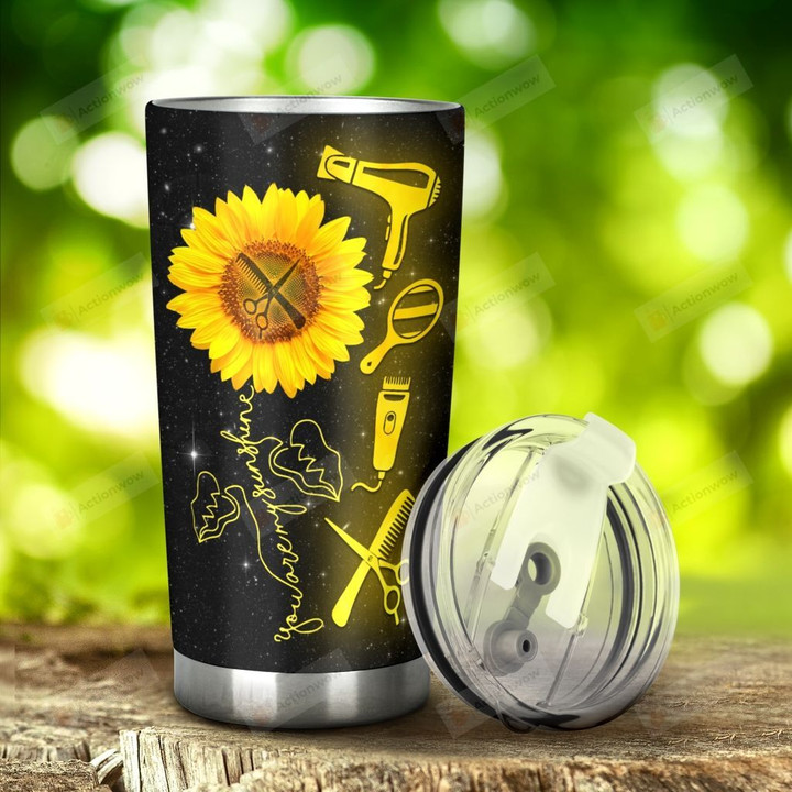 Sunflower And Hair Stylist Tools You Are My Sunshine Stainless Steel Tumbler, Tumbler Cups For Coffee/Tea, Great Customized Gifts For Birthday Christmas Thanksgiving, Anniversary