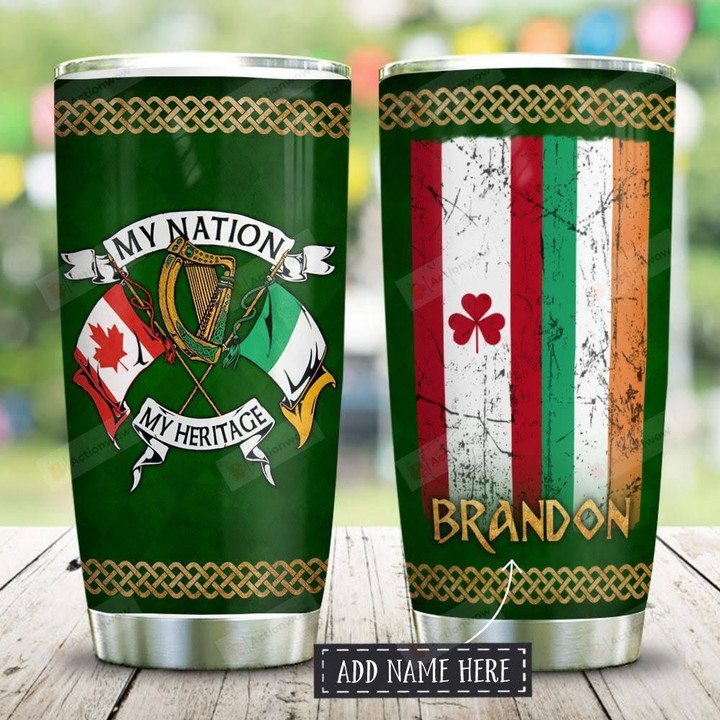 Celtic My Nation My Heritage Canada Personalized Tumbler Cup, Tumbler Cups For Coffee/Tea, Stainless Steel Vacuum Insulated Tumbler 20 Oz, Best Gifts For Birthday Christmas, Green Tumbler