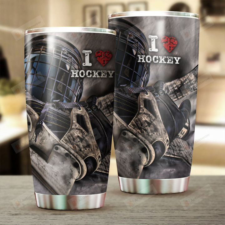 I Love Hockey Tumbler Stainless Steel Vacuum Insulated Double Wall Travel Tumbler With Lid, Tumbler Cups For Coffee/Tea, Perfect Gifts For Hockey Lovers On Birthday Christmas Thanksgiving