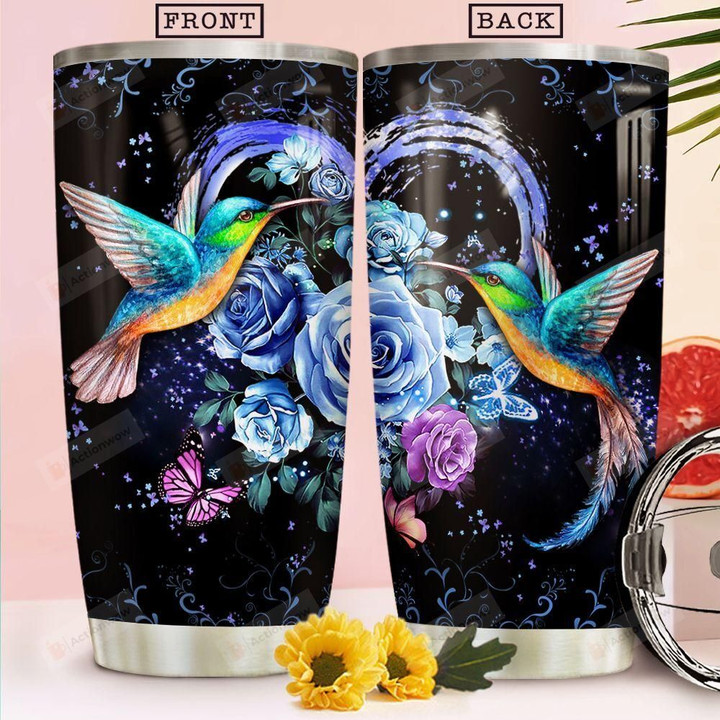 Hummingbird Blue Rose Stainless Steel Tumbler, Tumbler Cups For Coffee/Tea, Great Customized Gifts For Birthday Christmas Thanksgiving