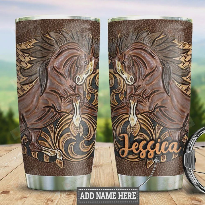 Personalized Horse Leather Style Tumbler Cup Stainless Steel Vacuum Insulated Tumbler 20 Oz Coffee/ Tea Tumbler With Lid Great Gifts For Birthday Christmas  Best Gifts For Horse Lovers