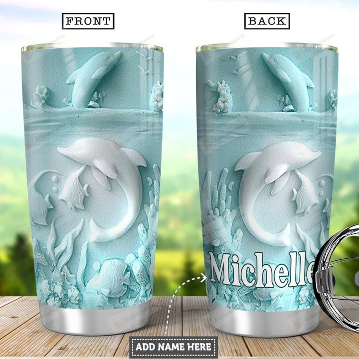Personalized Dolphin Ceramic Style Stainless Steel Tumbler Perfect Gifts For Dolphin Lovers Tumbler Cups For Coffee/Tea, Great Customized Gifts For Birthday Christmas Thanksgiving