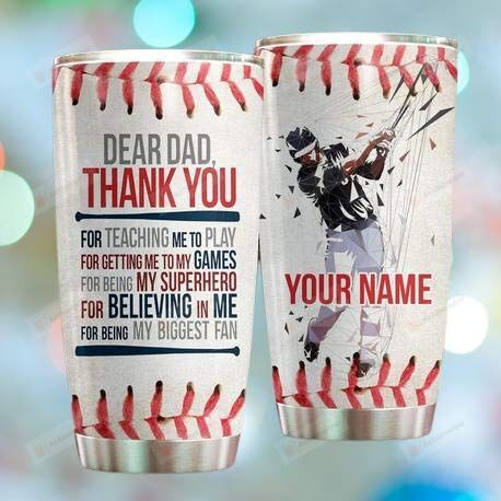 Personalized Baseball Gifts For Dad Thank You Tumbler Stainless Steel Tumbler, Tumbler Cups For Coffee/Tea, Great Customized Gifts For Birthday Christmas Thanksgiving