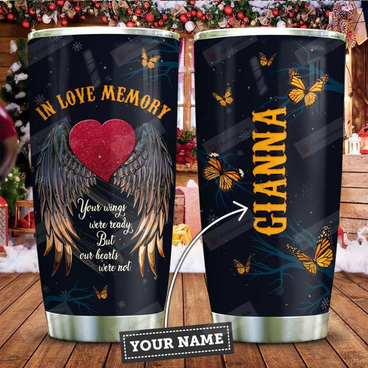 Heart Butterfly Love In Memory Personalized Tumbler Cup, Stainless Steel Insulated Tumbler 20 Oz, Perfect Gifts For Birthday Christmas Thanksgiving, Tumbler Cups For Coffee/Tea With Lid