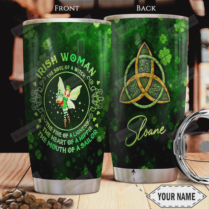 Irish Personalized Celtic Symbol Tumbler Cup Irish Woman The Soul Of A Witch Stainless Steel Vacuum Insulated Tumbler 20 Oz  Travel Tumbler Best Gifts For Birthday Christmas St Patrick's Day