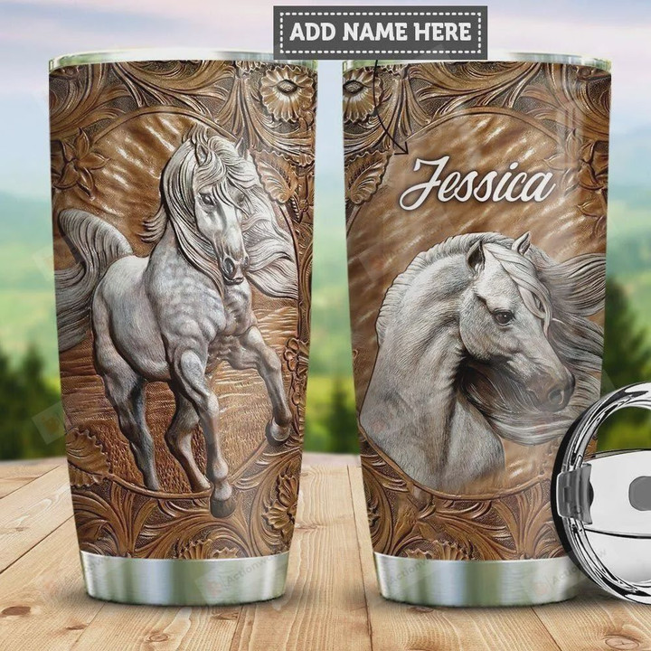 Personalized White Horse Tumbler Cup, Stainless Steel Vacuum Insulated Tumbler 20 Oz, Perfect Gifts For White Horse Lovers On Birthday Christmas, Unique Gifts  For Friends, Relatives