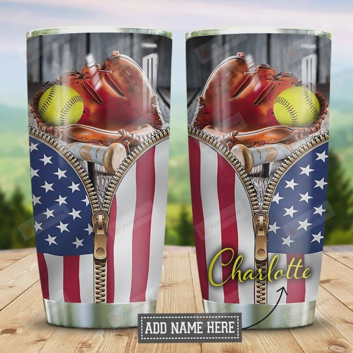 Softball Personalized,20oz, Insulated Tumbler Cup, United States Flag, Tumbler Cups For Coffee/ Tea, Perfect Gifts For Softball Lover, Best Gifts For Birthday Christmas