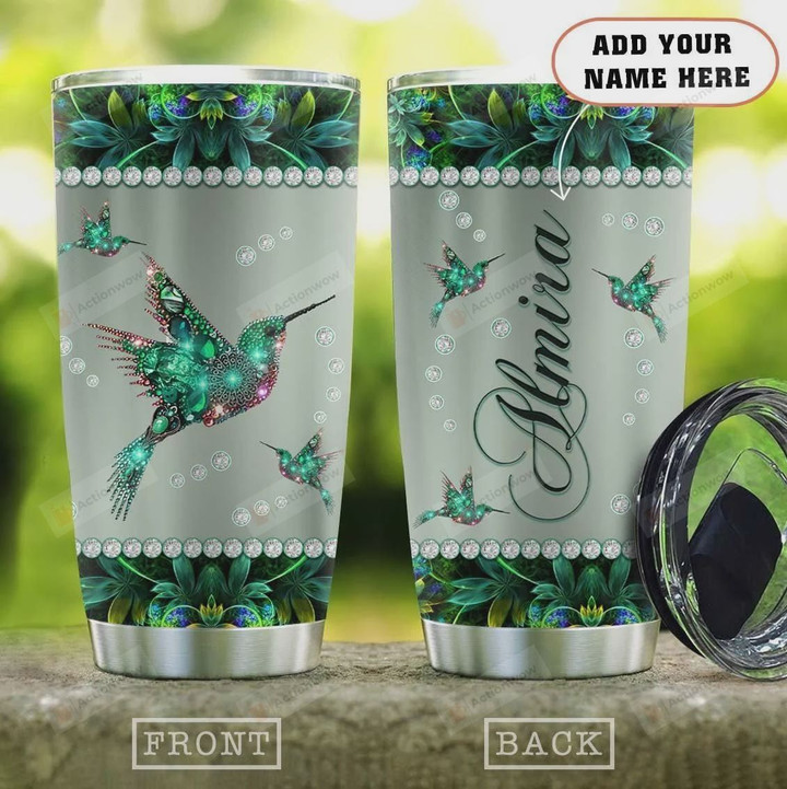 Personalized Metal Style Green Jewelry Hummingbird Stainless Steel Tumbler Perfect Gifts For Bird Lover 20 Oz Tumbler Cups For Coffee/Tea, Great Customized Gifts For Birthday Christmas Thanksgiving