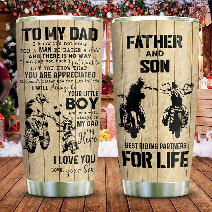 Father and Son Biker Tumbler Cup, To My Dad, I Love You, Tumbler Cups For Coffee/Tea, Stainless Steel Vacuum Insulated Tumbler 20 Oz, Great Gifts For Daddy On Birthday Christmas Thanksgiving