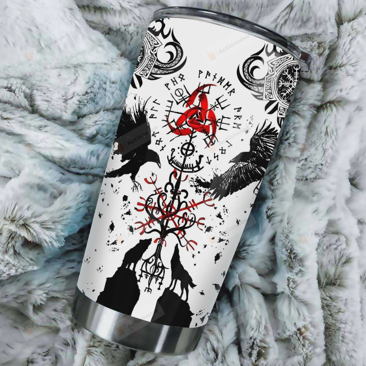 Vikings Wolf Raven Tumbler Cup, Stainless Steel Vacuum Insulated Tumbler 20 Oz, Tumbler Cups For Coffee/Tea, Perfect Gifts For Wolf Lovers, Gifts For Birthday Christmas Thanksgiving