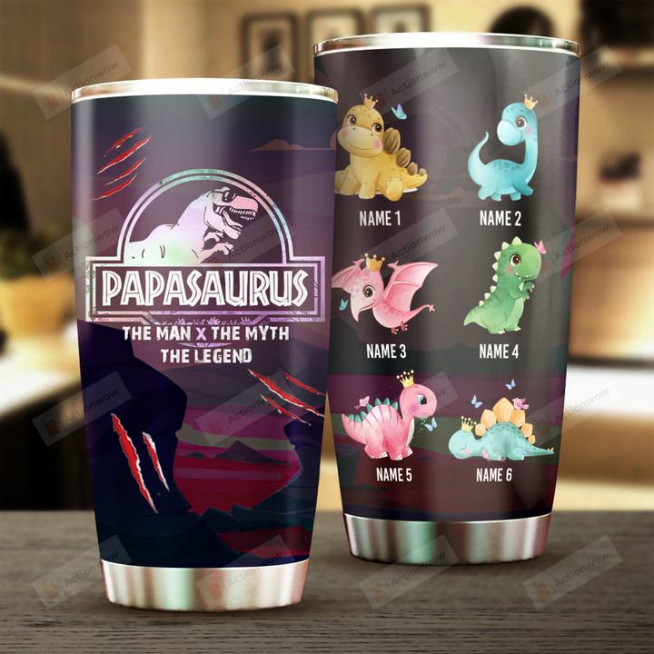 Personalized Papasaurus Tumbler The Man The Myth The Legend Perfect Gifts For Father's Day, Dinosaur Lover 20 Oz Sport Bottle Stainless Steel Vacuum Insulated Tumbler