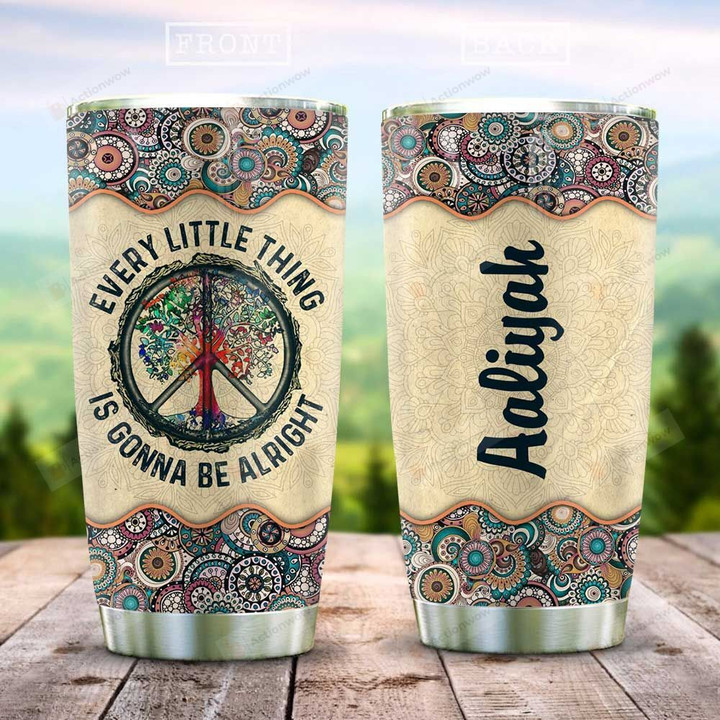 Mandala Pattern Hippie Personalized Tumbler Cup Every Little Thing Is Gonna Be Alright Stainless Steel Vacuum Insulated Tumbler 20 Oz Great Customized Gifts For Birthday Christmas Thanksgiving
