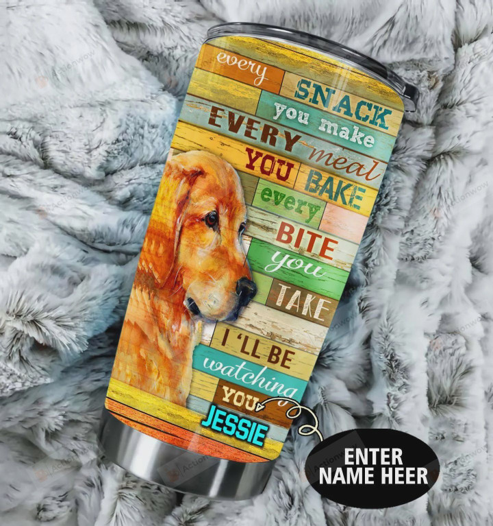 Personalized Golden Retriever Silver Snack Meal Bake Bite Take Stainless Steel Tumbler, 20 Oz Tumbler Cups For Coffee/Tea, Gifts For Birthday Christmas Thanksgiving, Perfect Gifts For Dog Lovers