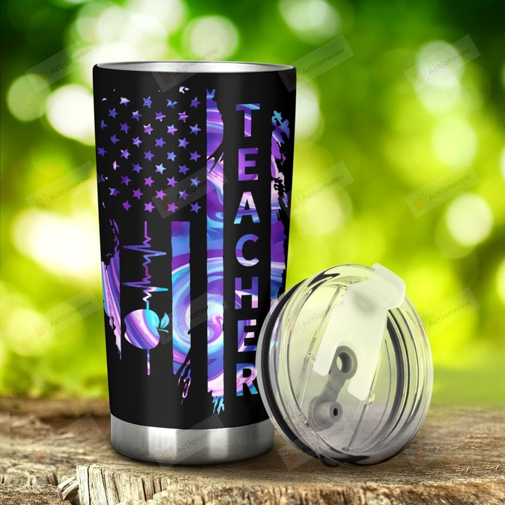 Teacher American Flag Stainless Steel Tumbler, Tumbler Cups For Coffee/Tea, Great Customized Gifts For Birthday Christmas Thanksgiving Anniversary