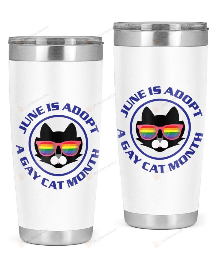 Adopt a Gay Cat Month Funny LGBTQ Black Pet Lovers Stainless Steel Tumbler Cup For Coffee/Tea