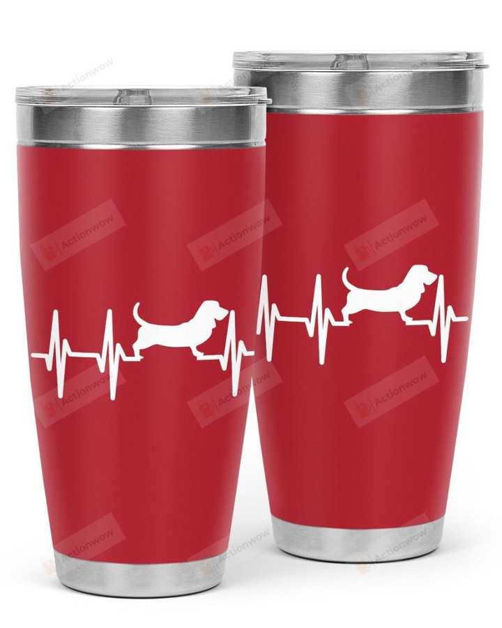 Basset Hound Heartbeat Dog Mom Stainless Steel Tumbler, Tumbler Cups For Coffee/Tea, Great Gifts For Birthday Christmas Thanksgiving