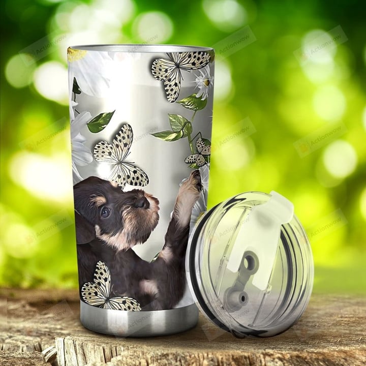 Schnauzer With Daisy Butterfly Stainless Steel Tumbler, Tumbler Cups For Coffee/Tea, Great Customized Gifts For Birthday Christmas Thanksgiving, Anniversary