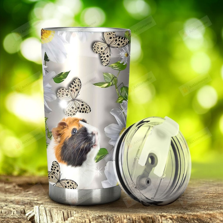 Guinea Pig With Daisy Butterfly Stainless Steel Tumbler, Tumbler Cups For Coffee/Tea, Great Customized Gifts For Birthday Christmas Thanksgiving, Anniversary