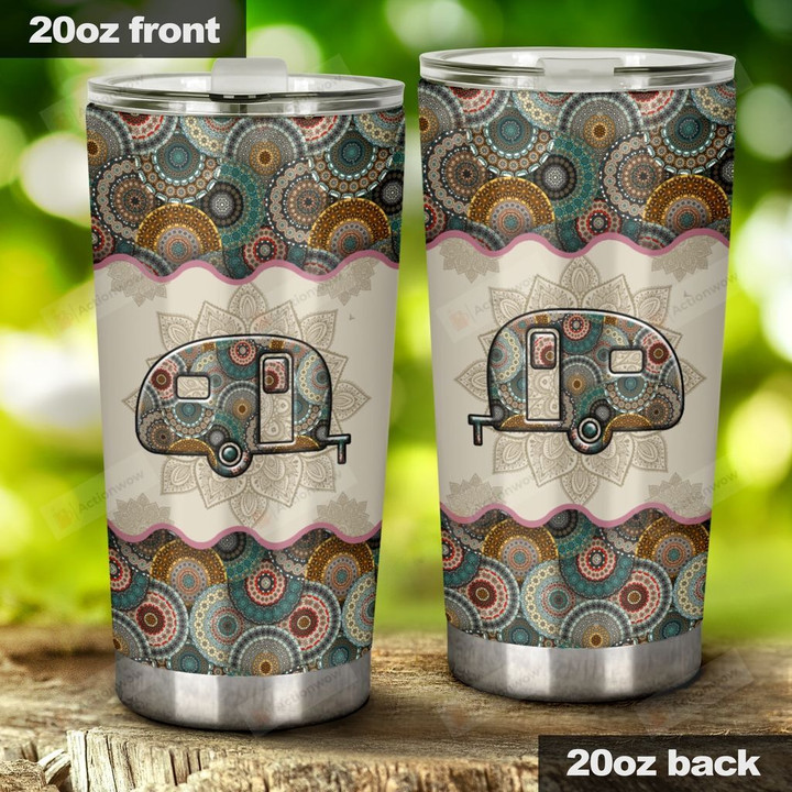 Mandala Pattern On Camping Van, Stainless Steel Tumbler Cup For Coffee/Tea, Great Customized Gift For Birthday Christmas Thanksgiving