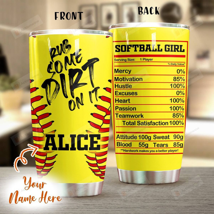 Personalized Softball Girl Custom Name Stainless Steel Tumbler, Tumbler Cups For Coffee/Tea, Great Customized Gifts For Birthday Christmas Thanksgiving