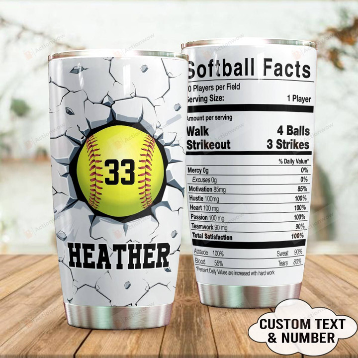 Personalized Softball Facts Custom Name Stainless Steel Tumbler, Tumbler Cups For Coffee/Tea, Great Customized Gifts For Birthday Christmas Thanksgiving