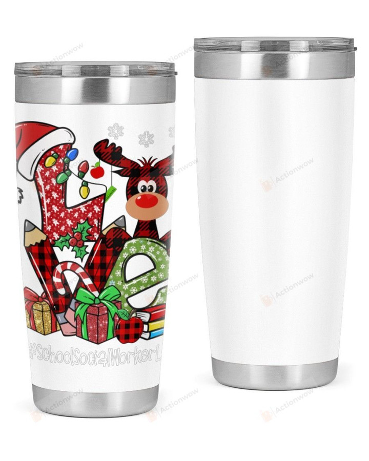 School Social Worker, Merry Christmas Stainless Steel Tumbler, Tumbler Cups For Coffee/Tea