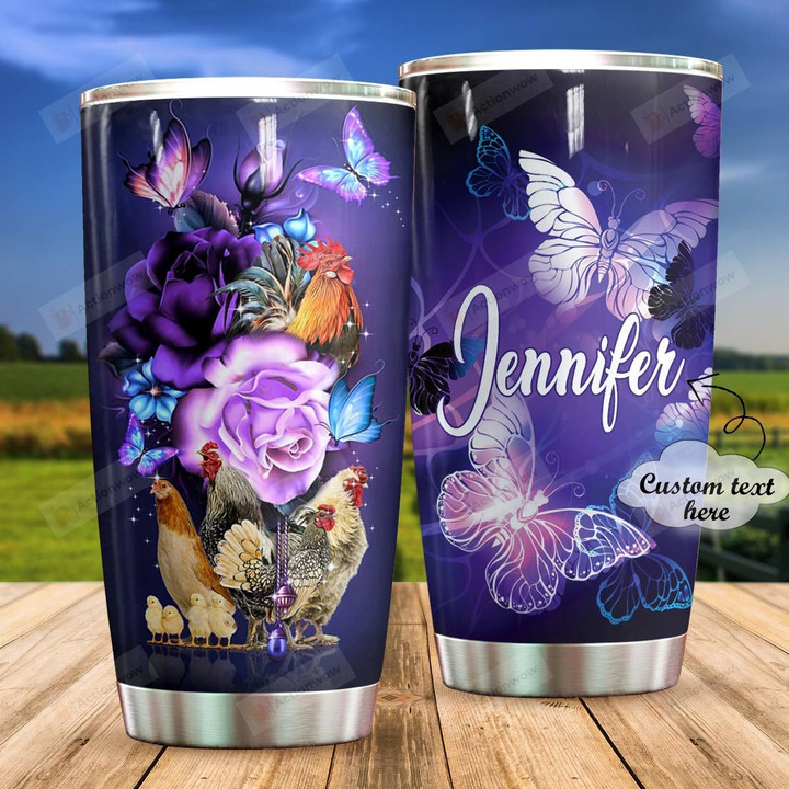 Personalized Chicken With Flowers Butterflies Stainless Steel Tumbler, Tumbler Cups For Coffee/Tea, Great Customized Gifts For Birthday Christmas Thanksgiving Anniversary
