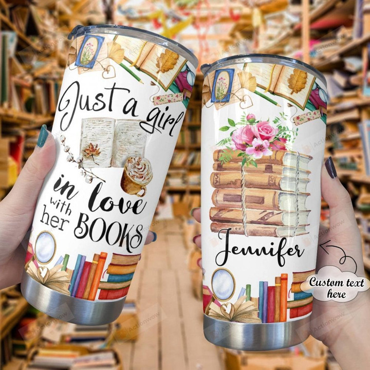 Personalized Girl In Love With Book Custom Name Stainless Steel Tumbler, Tumbler Cups For Coffee/Tea, Great Customized Gifts For Birthday Christmas Thanksgiving