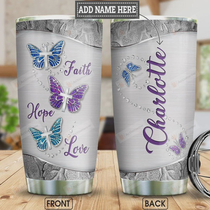 Personalized Butterfly Silver Style Stainless Steel Vacuum Insulated, 20 Oz Tumbler Cups For Coffee/Tea, Gifts For Birthday Christmas Thanksgiving, Perfect Gifts For Butterfly Lovers