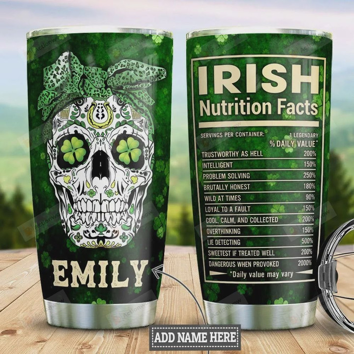 Personalized Irish Skull Girl Stainless Steel Vacuum Insulated Tumbler 20 Oz, Gifts For Birthday Christmas Thanksgiving, Perfect Gifts For Skull Lovers, Coffee/ Tea Tumbler, Green Tumbler