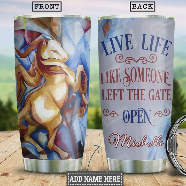 Abstract Horse Personalized Tumbler Cup Live Life Like Someone Left The Gate Open Stainless Steel Insulated Tumbler 20 Oz Travel Tumbler With Lid Great Gifts For Birthday Christmas Thanksgiving