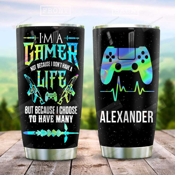 Personalized Name Hologram Color Gamer Stainless Steel Tumbler, Tumbler Cups For Coffee/Tea, Great Customized Gifts For Birthday Christmas Thanksgiving