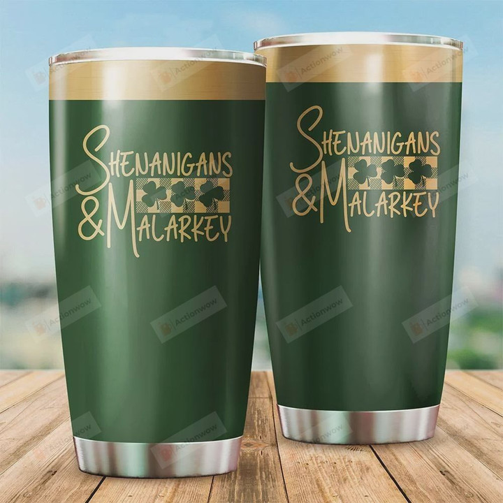 Patrick Day Tumbler Shenanigans & Malarkey Irish St. Patrick's Day Stainless Steel Vacuum Insulated Double Wall Travel Tumbler With Lid, Tumbler Cups For Coffee/Tea, Perfect Gifts For Birthday Patrick Day