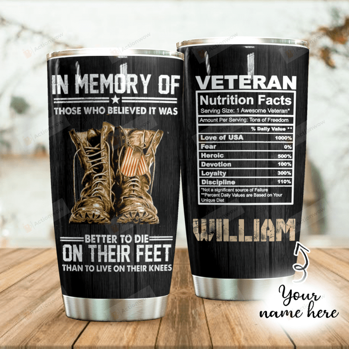 Personalized In Memory Of Vetera Facts Stainless Steel Tumbler Cup For Coffee/Tea, Great Customized Gift For Birthday Christmas Thanksgiving